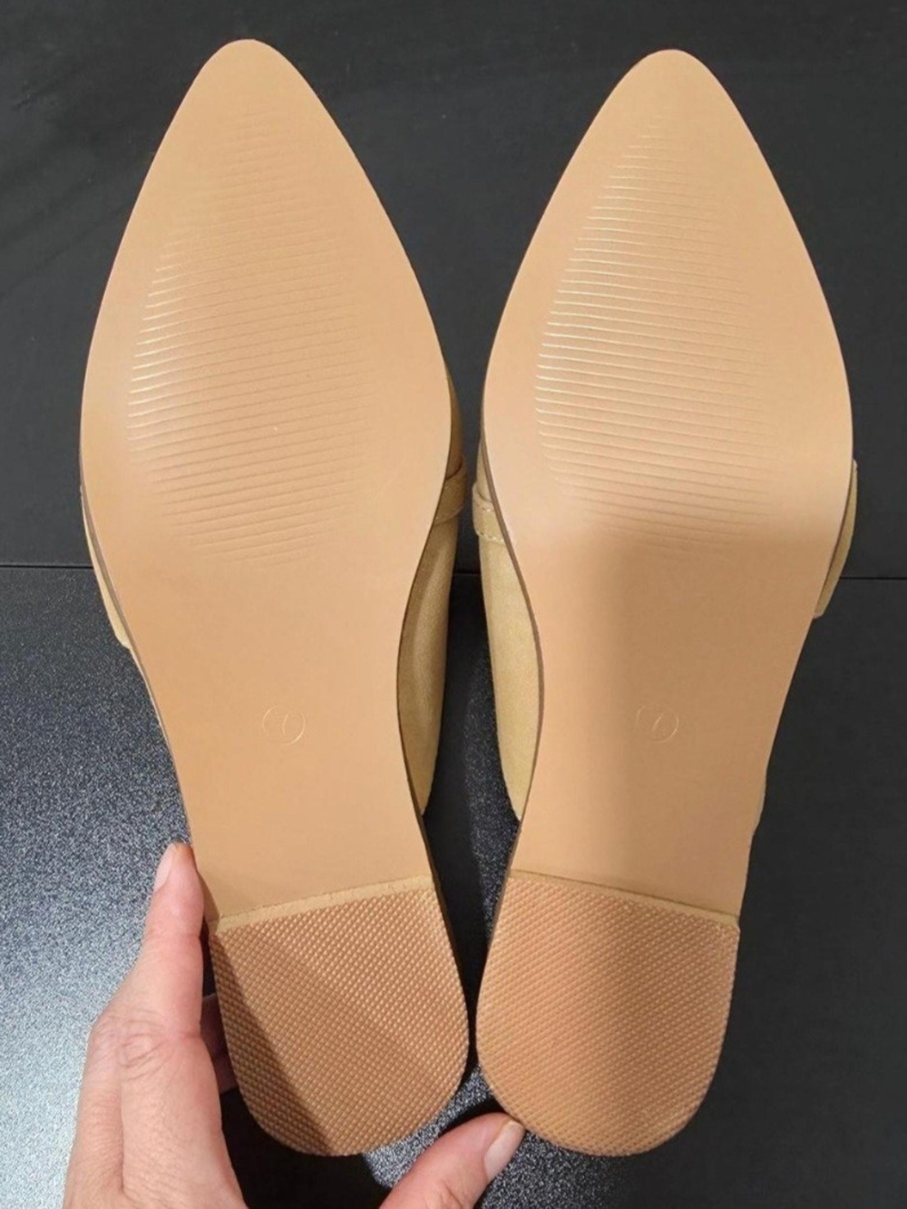 NWOT - Tan Pointed Toe Slip-On Mules with Gold Horsebit - Picture 3 of 4